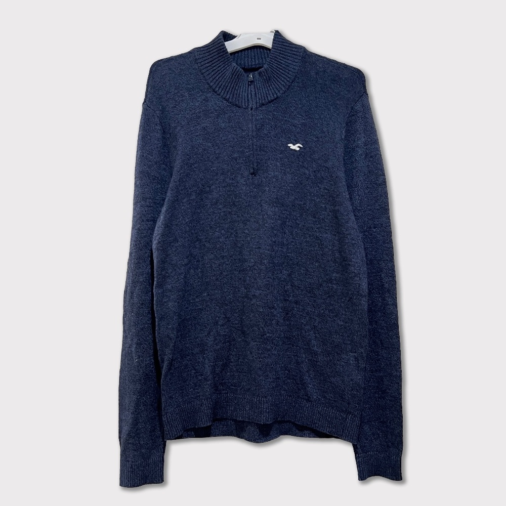 Hollister Sweater Mens Medium navy Quarter Zip Mock Neck Pullover Preppy Surfer
